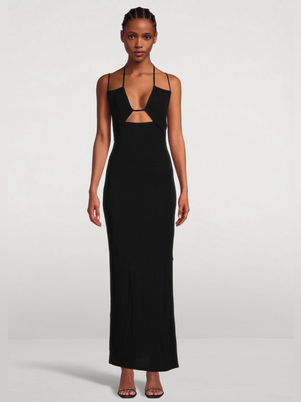 FRAME Strappy Knit Maxi Dress Noir Black Size S | Cutout Halter Quiet Luxury